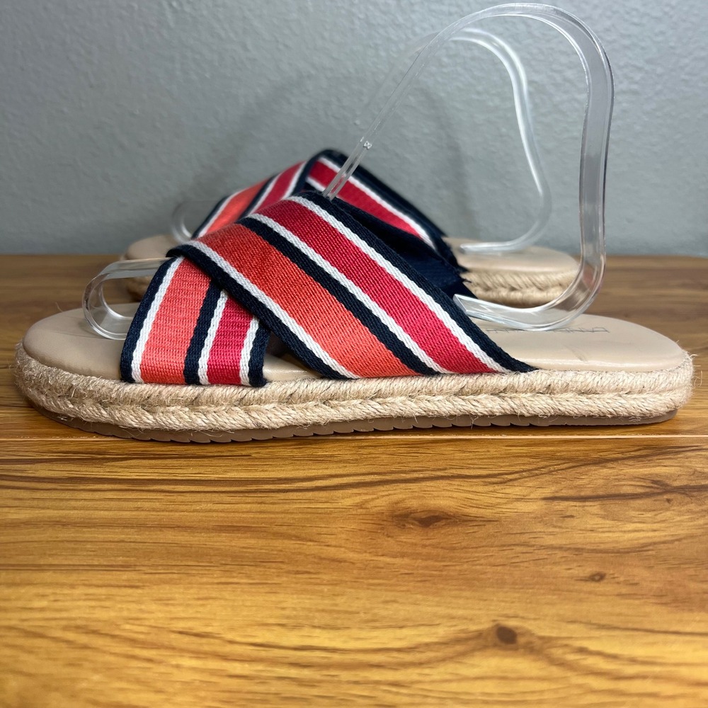 Lane Bryant Sandals Women 9W Stripe Espadrille Slide Nautical Flat Pink Navy NEW